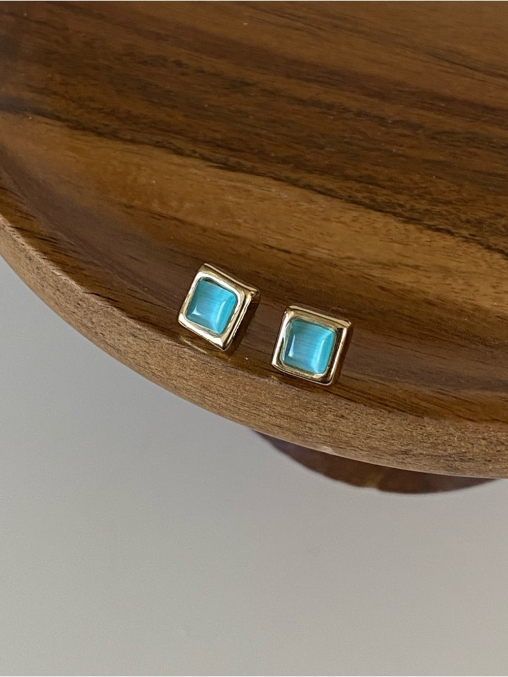 4/$15 Gold Square Blue Cat's Eye Stud Earrings